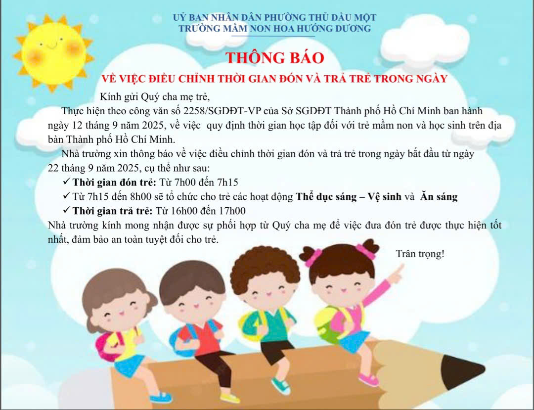 thông báo thời gian trẻ